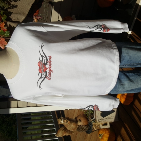 EASYRIDERS ♡ LAT White SOFT Crew Neck Long Sleeve ♥️ Barbed Wire Sweatshirt L - Picture 14 of 16